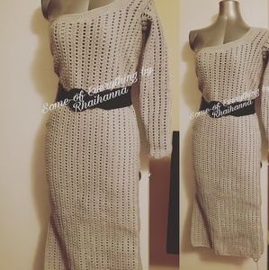 Crochet One-shoulder, Side-slit dress